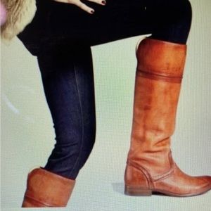 FRYE BOOTS - Melissa Trapunto Leather Pull  On Riding Boot Color: Cognac Size: 8